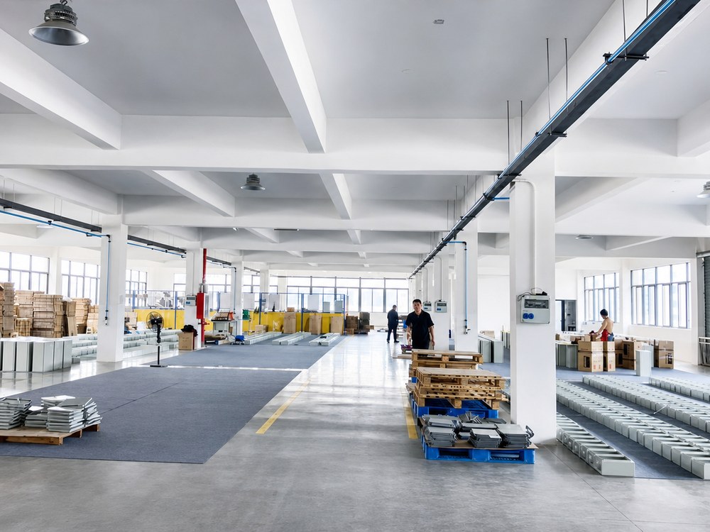 Organized YSCABINET electrical enclosure production floor